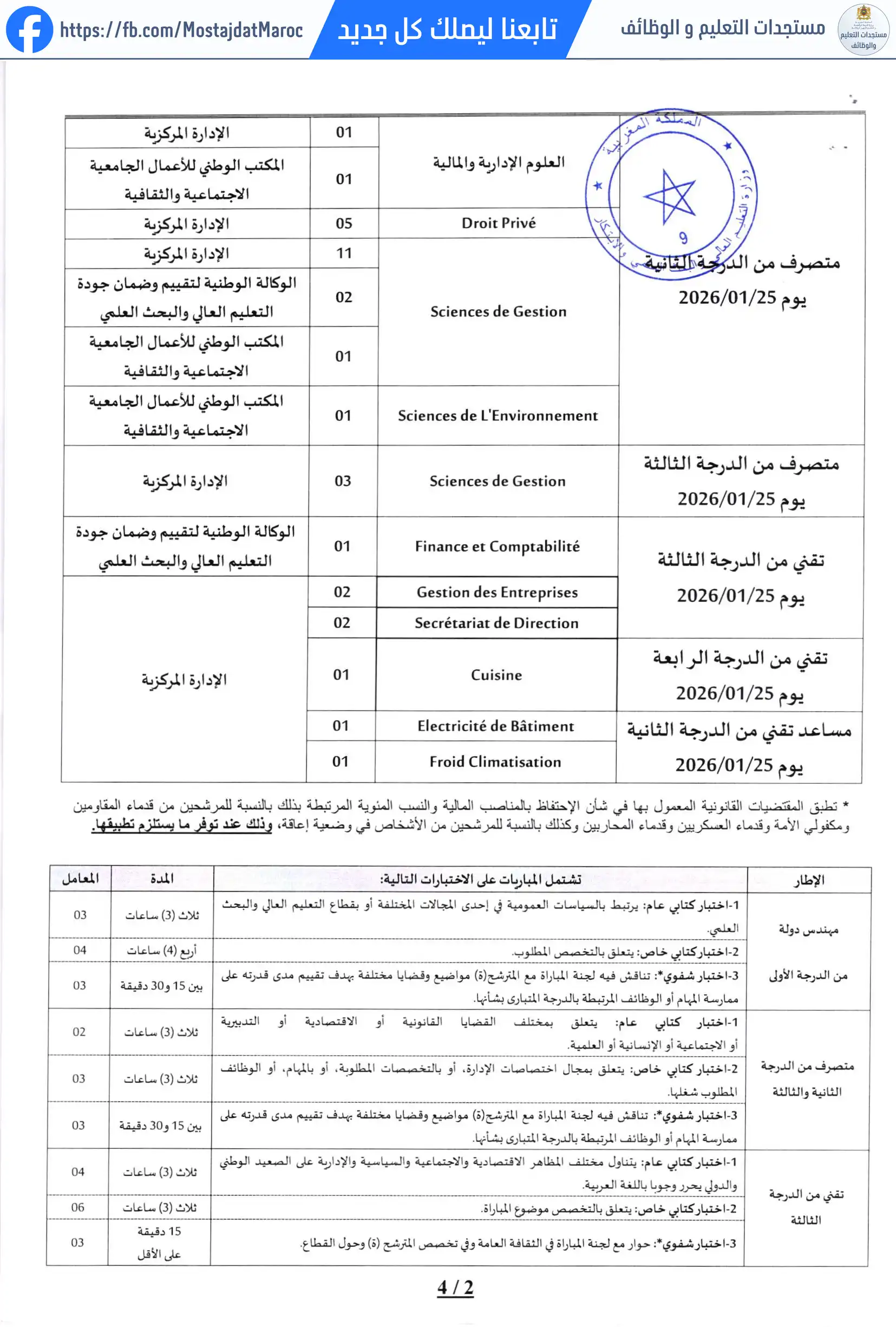 مباراة لتوظيف مهندس دولة من الدرجة الأولى - سلم 11 - 2